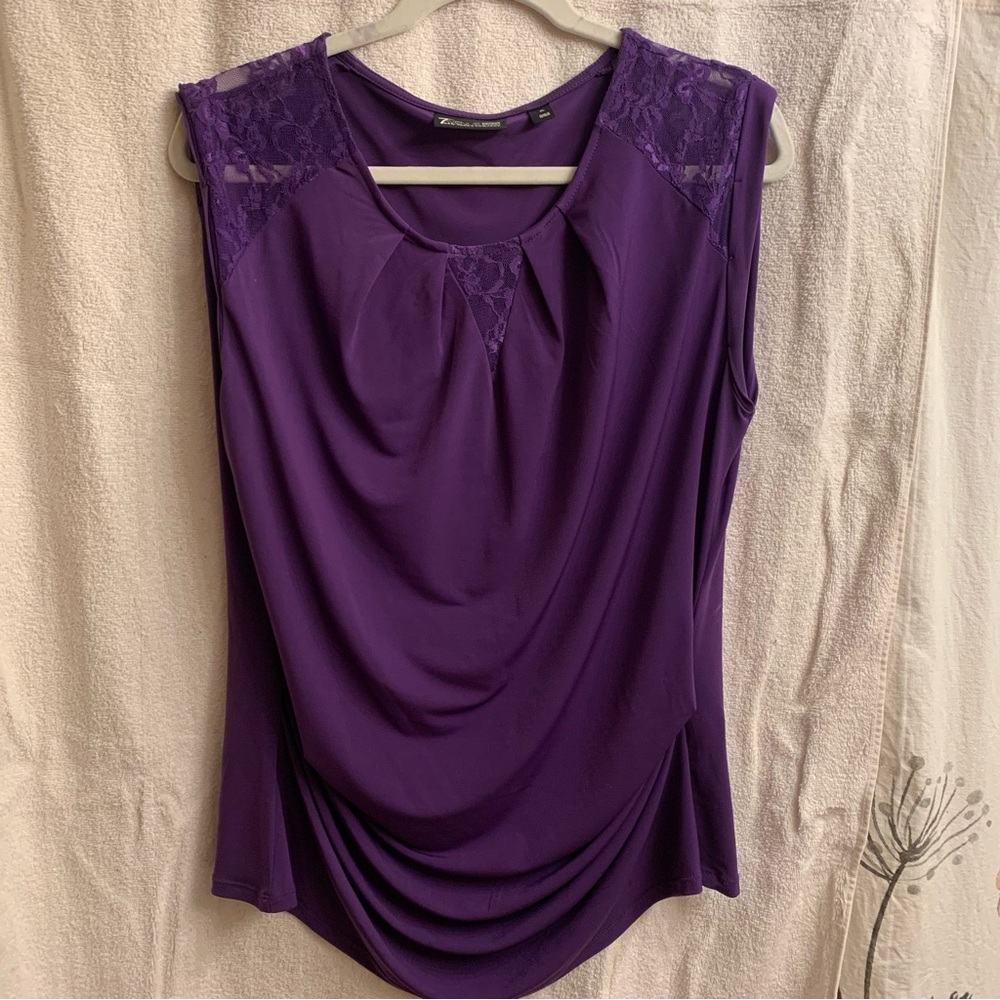 Ny&Co. 7th Avenue Purple Draped Sleeveless Blouse with Lace | XL